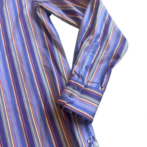 Robert Graham Purple Stripe Button-Down Shirt Dress Casual Size Medium Men's - Picture 3 of 11